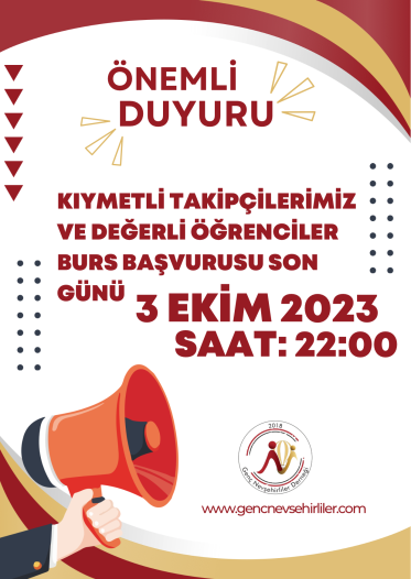 Duyuru Burs Başvuru Son Tarih 3 Ekim 2023